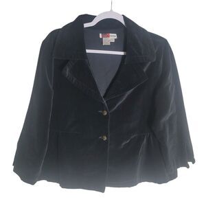Live a Little Y2K‎ Velvet Peplum Blazer Jacket Women's Large Black 3/4 Sleeve